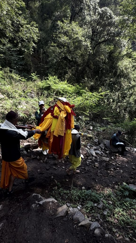 Walking with the Madhyamaheshwar doli through the forest